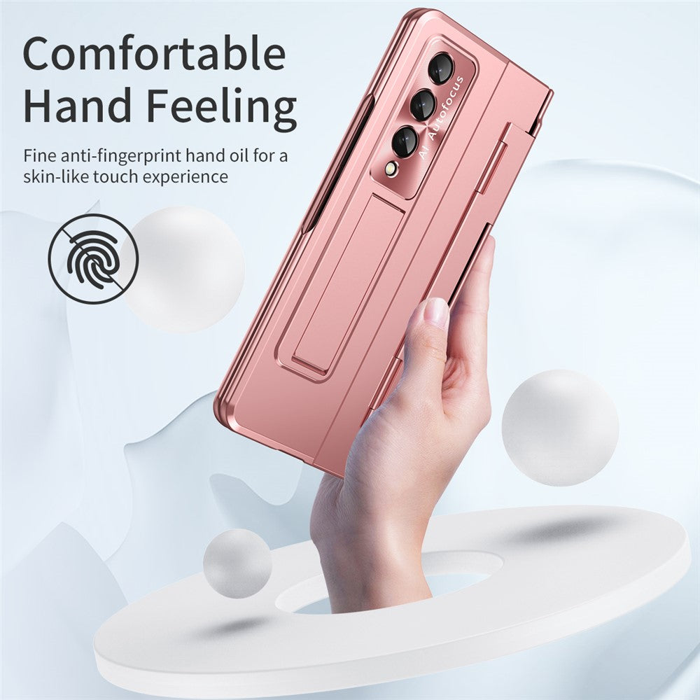For Samsung Galaxy Z Fold4 5G Folding Phone Cover Kickstand Design PC Case with Lens Film and Screen Film