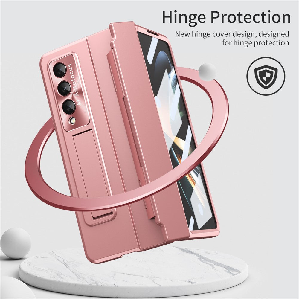 For Samsung Galaxy Z Fold4 5G Folding Phone Cover Kickstand Design PC Case with Lens Film and Screen Film
