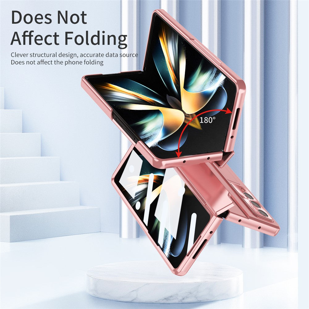 For Samsung Galaxy Z Fold4 5G Folding Phone Cover Kickstand Design PC Case with Lens Film and Screen Film