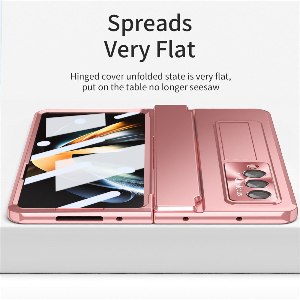 For Samsung Galaxy Z Fold4 5G Folding Phone Cover Kickstand Design PC Case with Lens Film and Screen Film