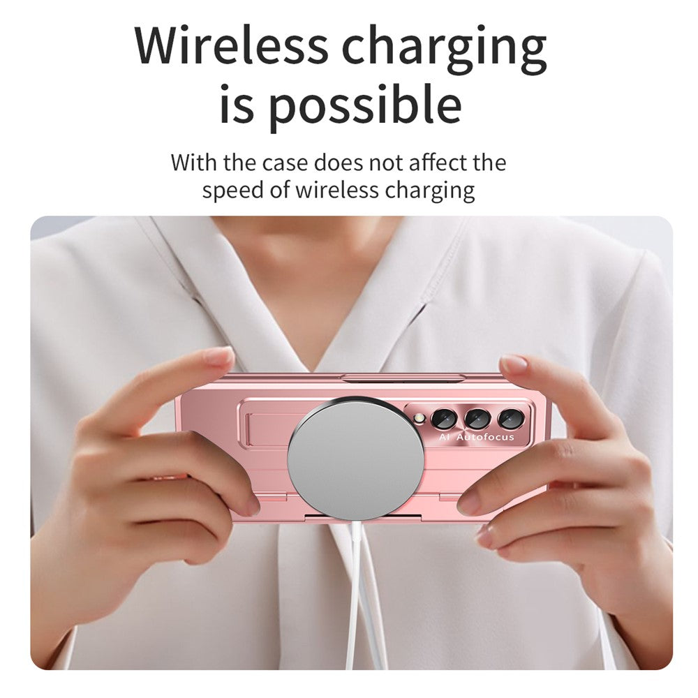 For Samsung Galaxy Z Fold4 5G Folding Phone Cover Kickstand Design PC Case with Lens Film and Screen Film