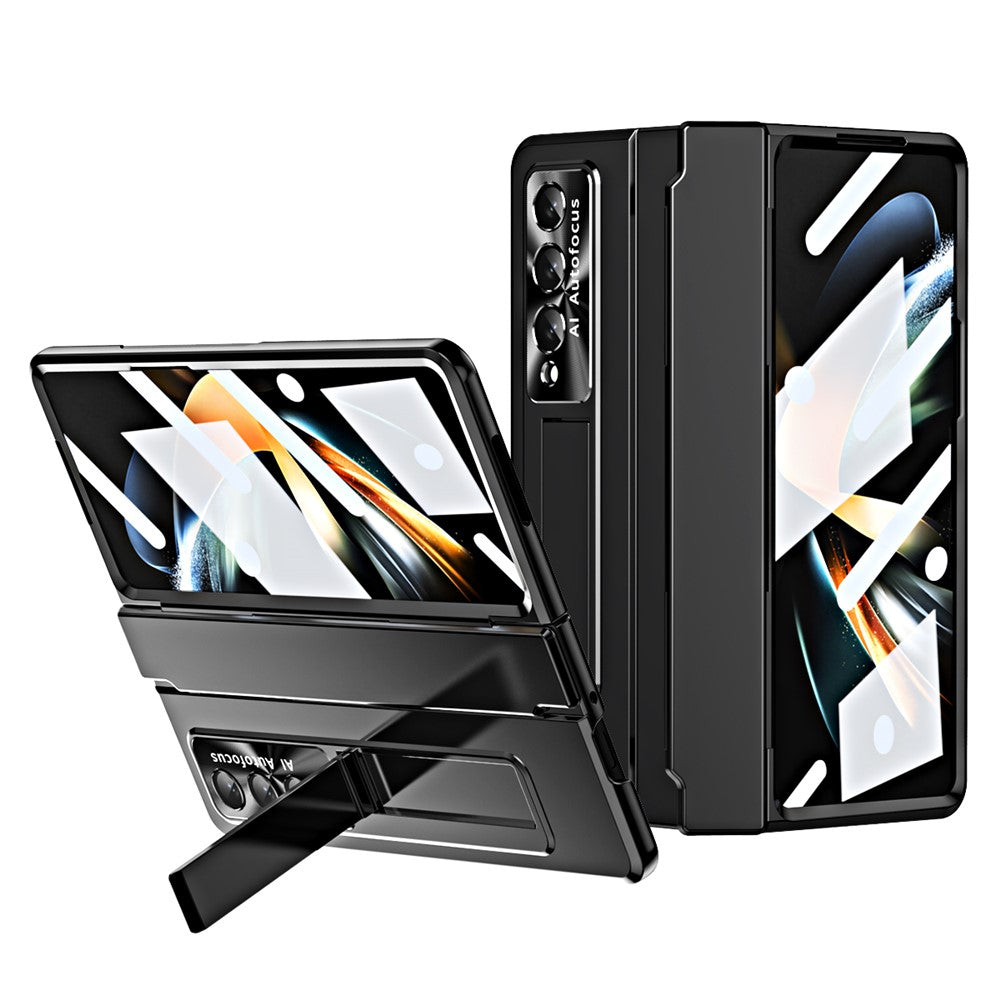 For Samsung Galaxy Z Fold4 5G Folding Phone Cover Kickstand Design PC Case with Lens Film and Screen Film
