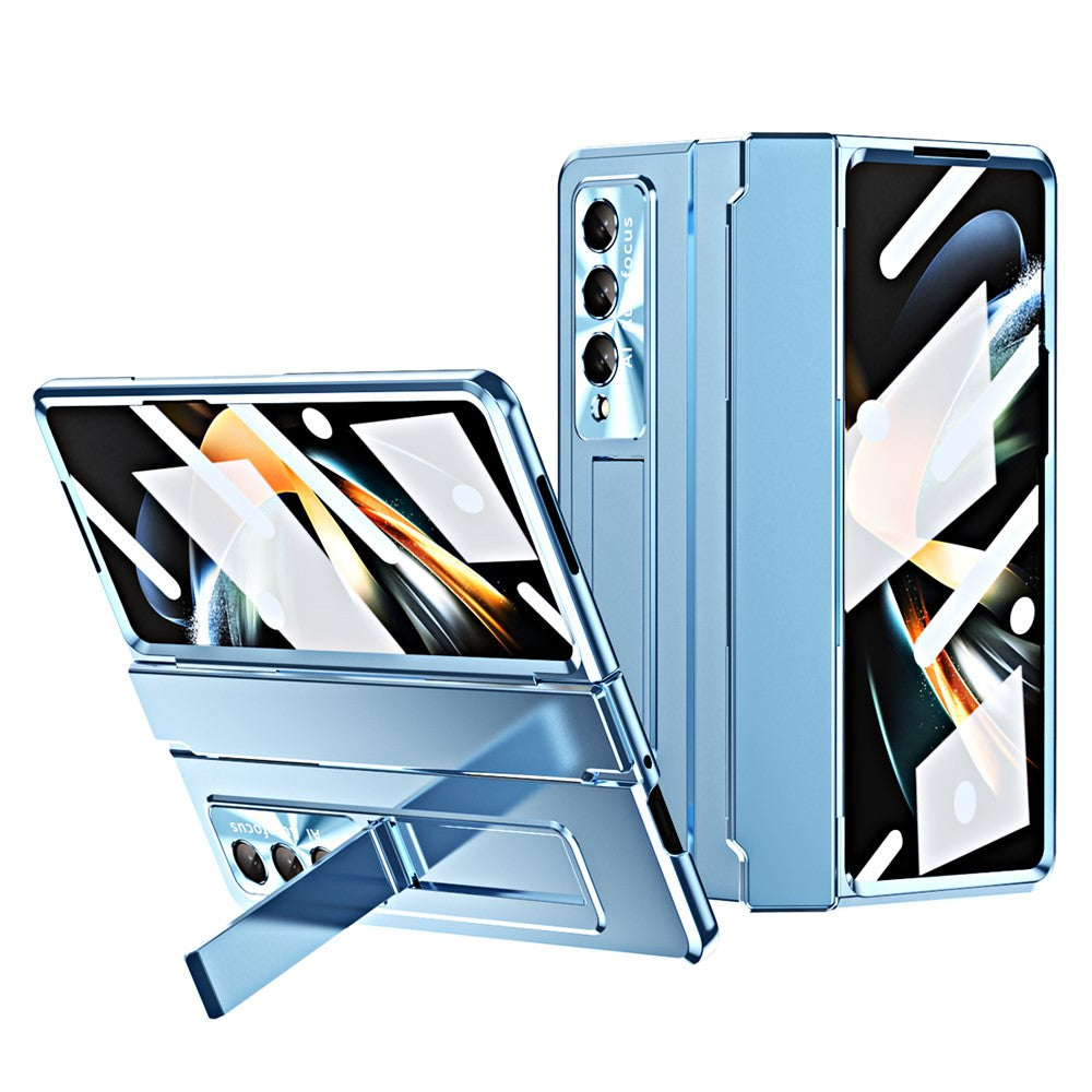 For Samsung Galaxy Z Fold4 5G Folding Phone Cover Kickstand Design PC Case with Lens Film and Screen Film