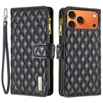 BINFEN COLOR for iPhone 18 Pro Max / 17 Pro Max BF Style-15 Leather Case Zipper Pocket Rhombus Phone Cover