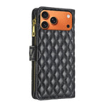BINFEN COLOR for iPhone 18 Pro Max / 17 Pro Max BF Style-15 Leather Case Zipper Pocket Rhombus Phone Cover