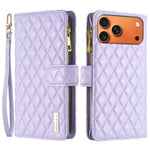 BINFEN COLOR for iPhone 18 Pro Max / 17 Pro Max BF Style-15 Leather Case Zipper Pocket Rhombus Phone Cover