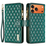 BINFEN COLOR for iPhone 18 Pro Max / 17 Pro Max BF Style-15 Leather Case Zipper Pocket Rhombus Phone Cover
