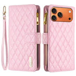 BINFEN COLOR for iPhone 18 Pro Max / 17 Pro Max BF Style-15 Leather Case Zipper Pocket Rhombus Phone Cover