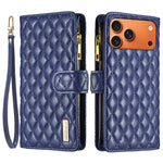 BINFEN COLOR for iPhone 18 Pro Max / 17 Pro Max BF Style-15 Leather Case Zipper Pocket Rhombus Phone Cover