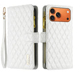 BINFEN COLOR for iPhone 18 Pro Max / 17 Pro Max BF Style-15 Leather Case Zipper Pocket Rhombus Phone Cover