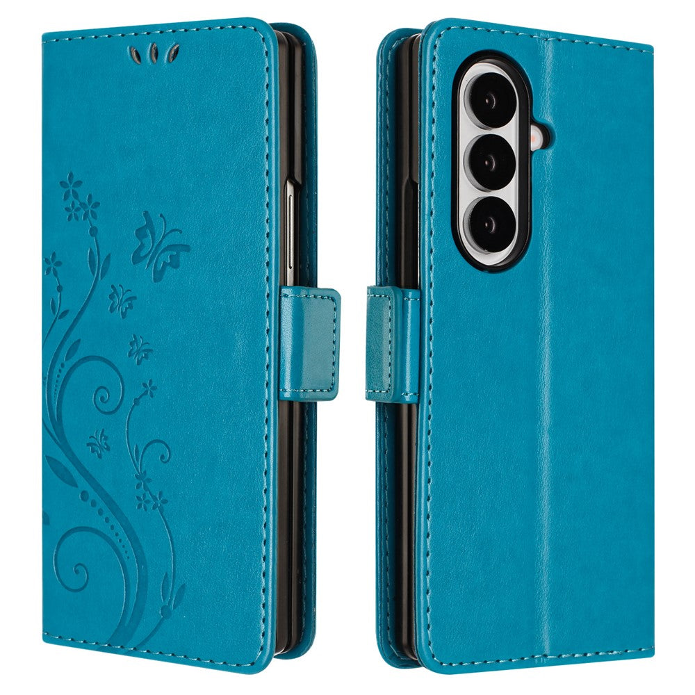 Til Samsung Galaxy Z Fold8 Ultra Læderpung Etui Sommerfugleblomst Præget Telefoncover med Rem