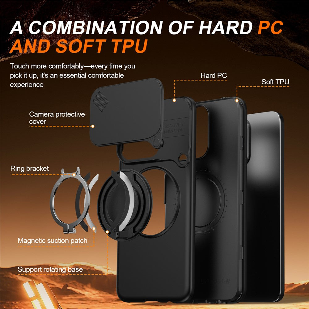 For Honor 200 Smart 5G / X7c 4G / X7c 5G Case Magnetic Case Ring Kickstand Slide Camera Cover TPU PC Hybrid Phone Shell