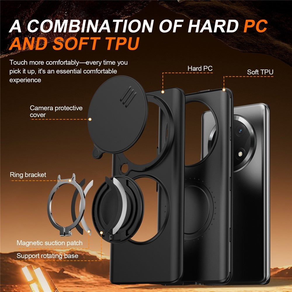 For Honor Magic7 Lite 5G  /  X60 Pro 5G  /  X9c 5G Case Magnetic Case Ring Kickstand Slide Camera Cover TPU PC Hybrid Phone Shell