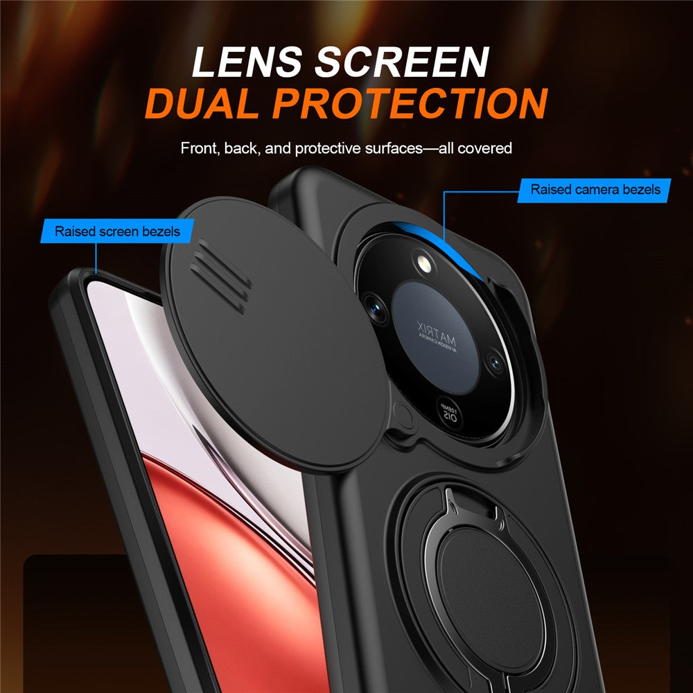 For Honor X9a 5G Cover Magnetisk Cover Ring Støtteben Skydbart Kameradæksel TPU PC Hybrid Telefoncover
