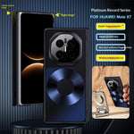 For Huawei Mate X7 Magnetic Case Platinum Record Design PU Leather + PC Electroplating Phone Cover