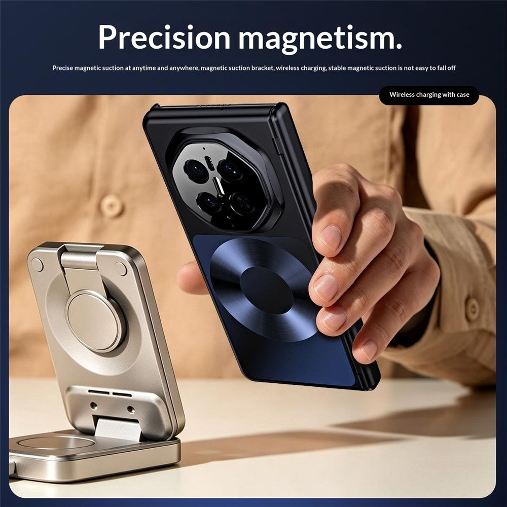 For Huawei Mate X7 Magnetic Case Platinum Record Design PU Leather + PC Electroplating Phone Cover