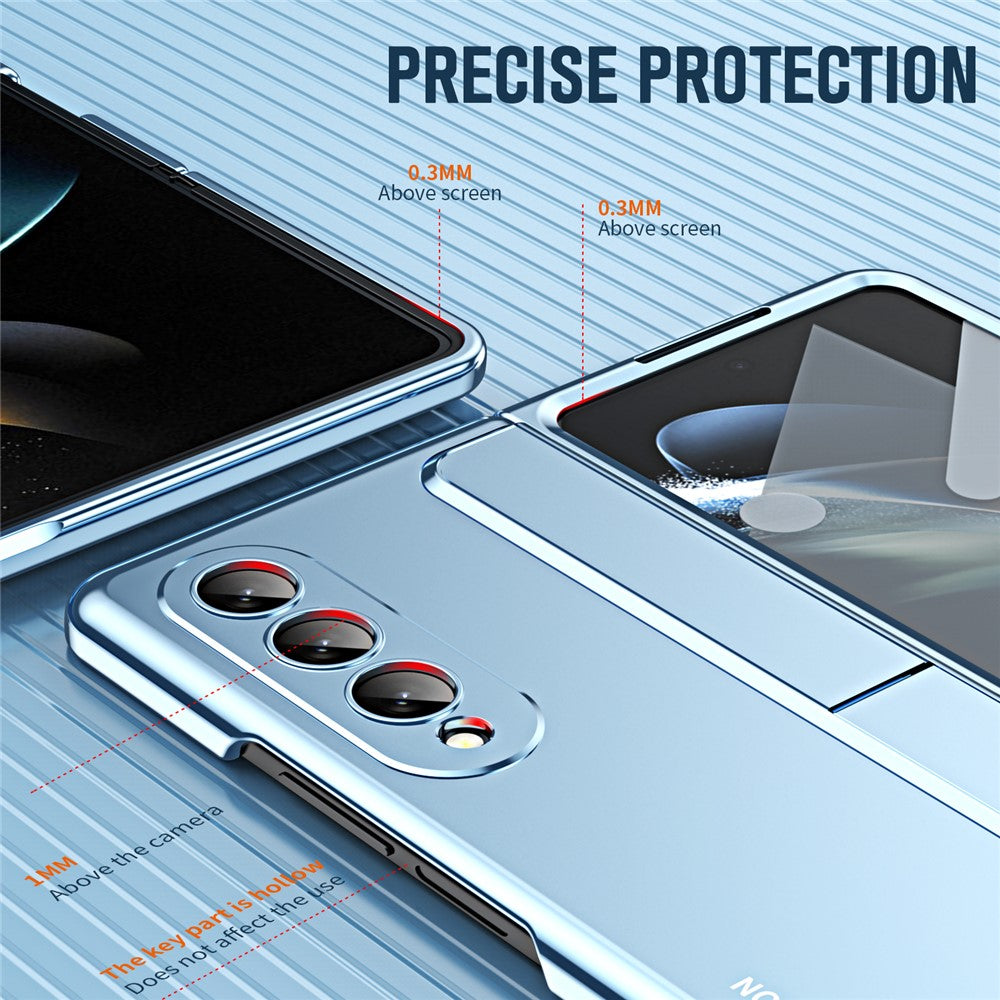 For Samsung Galaxy Z Fold4 5G Hinge Protection Kickstand Phone Case Hard PC Shockproof Anti-Drop Shell with Tempered Glass Screen Film