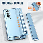 For Samsung Galaxy Z Fold4 5G Hinge Protection Kickstand Phone Case Hard PC Shockproof Anti-Drop Shell with Tempered Glass Screen Film