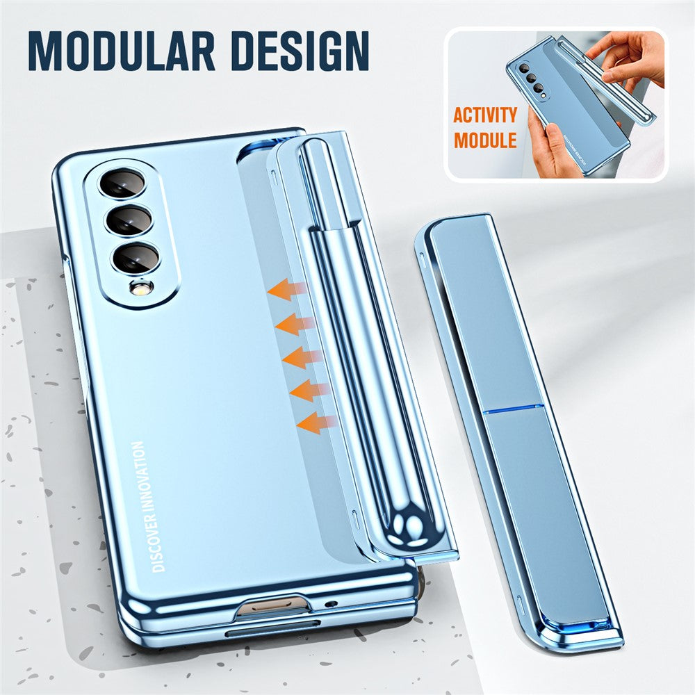 For Samsung Galaxy Z Fold4 5G Hinge Protection Kickstand Phone Case Hard PC Shockproof Anti-Drop Shell with Tempered Glass Screen Film