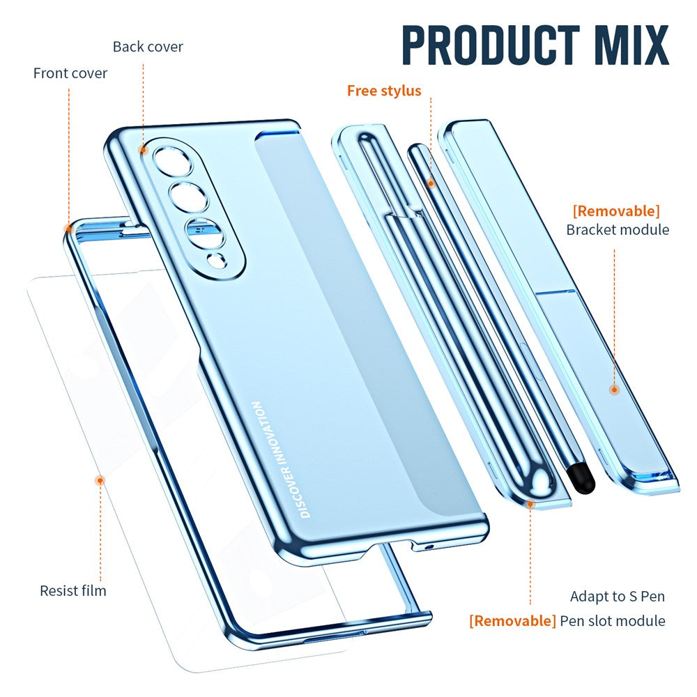 For Samsung Galaxy Z Fold4 5G Hinge Protection Kickstand Phone Case Hard PC Shockproof Anti-Drop Shell with Tempered Glass Screen Film