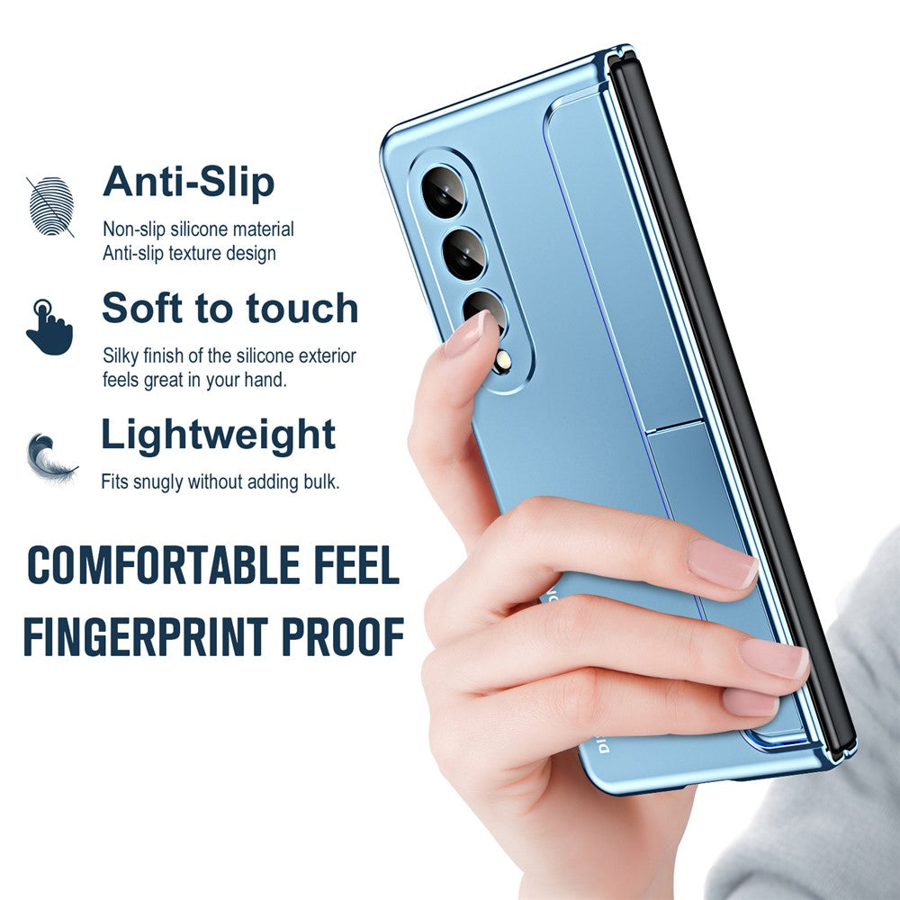 For Samsung Galaxy Z Fold4 5G Hinge Protection Kickstand Phone Case Hard PC Shockproof Anti-Drop Shell with Tempered Glass Screen Film