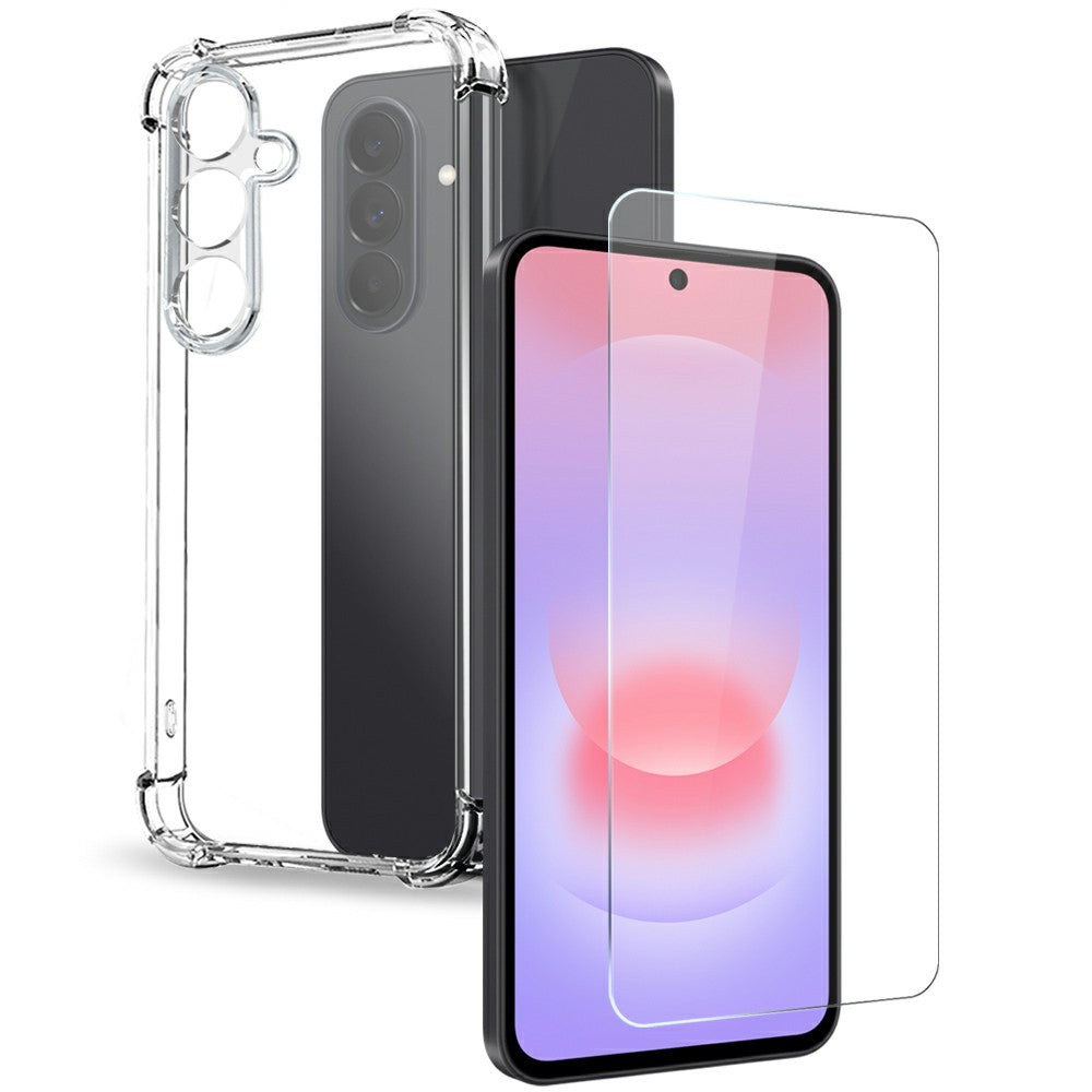 NORTHJO For Samsung Galaxy A37 5G Case Four Corner Shockproof TPU Clear Phone Cover with Tempered Glass Film