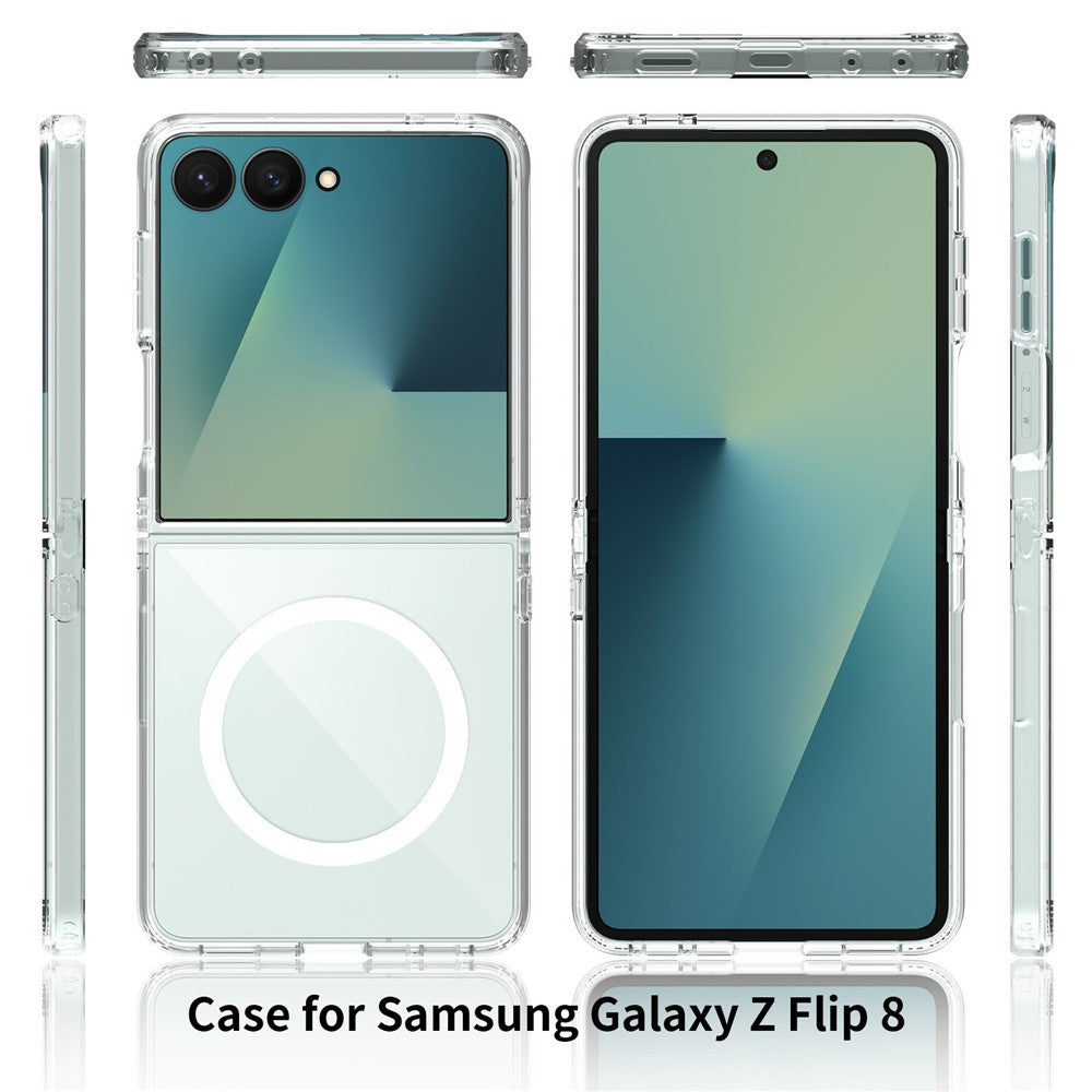 Til Samsung Galaxy Z Flip8 Magnetisk Cover PC + TPU Klart Telefoncover + 2 Stk. Hærdet Glasfilm til Udvendig Skærm + 2 Stk. Hydrogelfilm til Indvendig Skærm