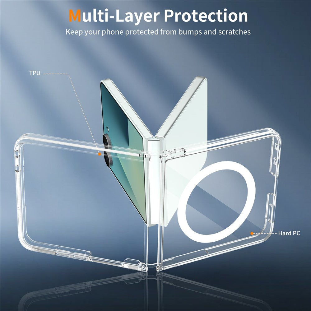 Til Samsung Galaxy Z Flip8 Magnetisk Cover PC + TPU Klart Telefoncover + 2 Stk. Hærdet Glasfilm til Udvendig Skærm + 2 Stk. Hydrogelfilm til Indvendig Skærm