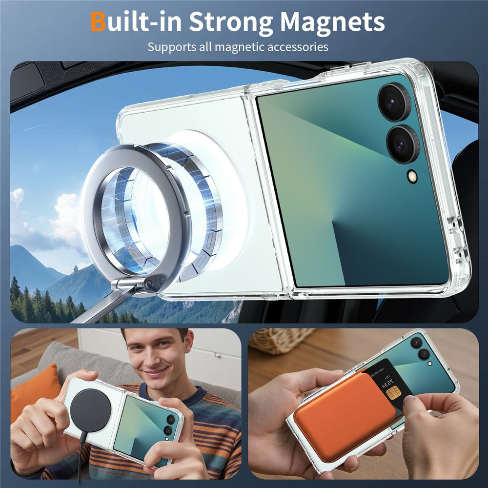 Samsung Galaxy Z Flip8 Magnetiskt skal PC + TPU Genomskinligt Mobilskal + 2 st. yttre skärm Härdat Glasfilm + 2 st. innerskärm Hydrogelfilm