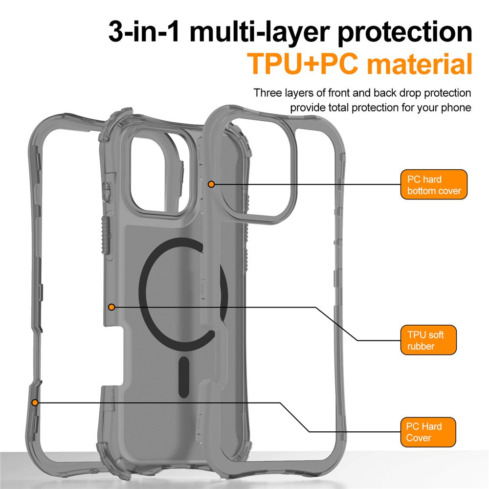 For iPhone 16 Plus Magnetic Phone Case Soft-touch 2-in-1 PC+TPU Shockproof Cover Compatible with MagSafe