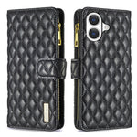 BINFEN COLOR til iPhone 17 BF Style-15 Læderetui Lynlåslomme Rhombus Telefoncover