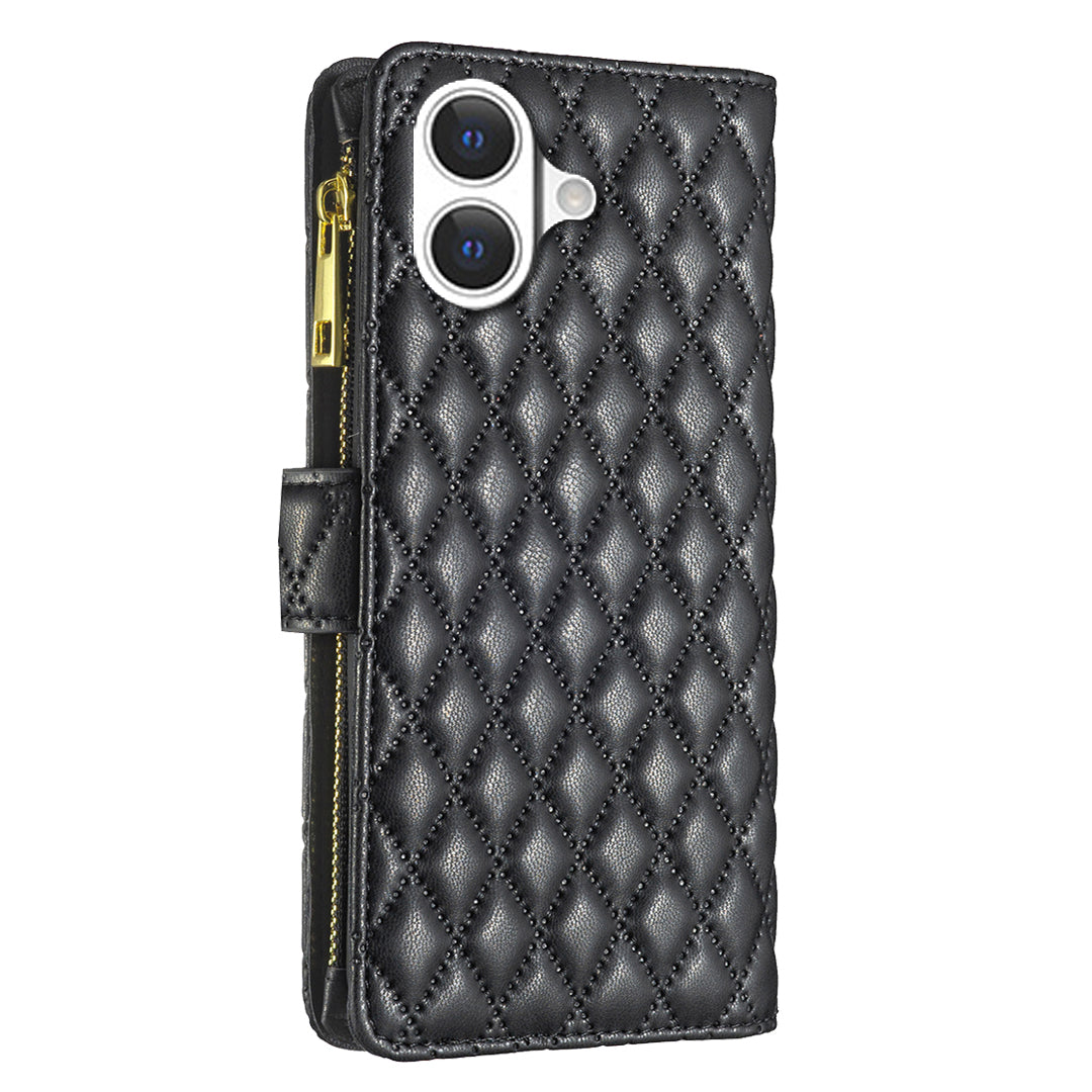 BINFEN COLOR til iPhone 17 BF Style-15 Læderetui Lynlåslomme Rhombus Telefoncover