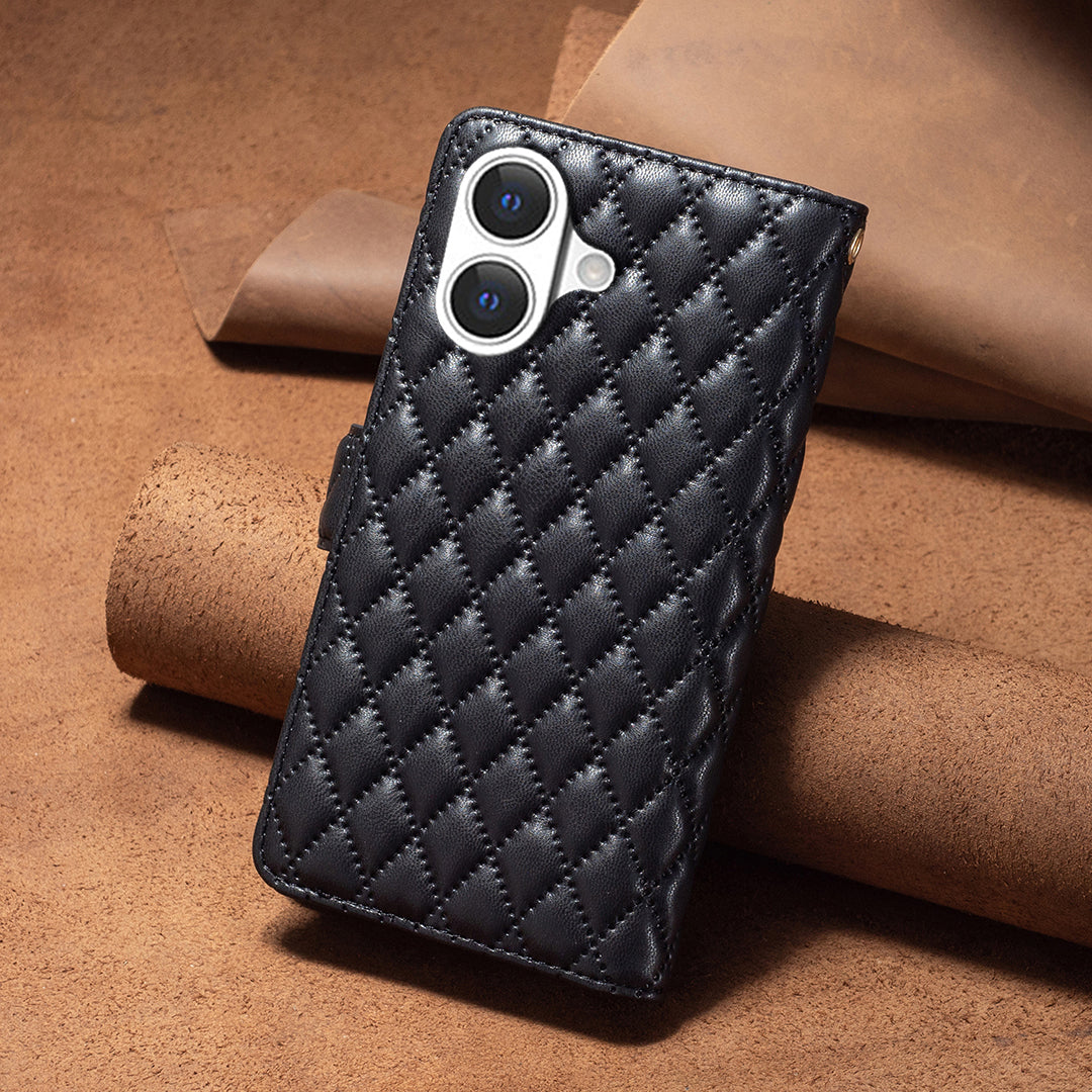 BINFEN COLOR til iPhone 17 BF Style-15 Læderetui Lynlåslomme Rhombus Telefoncover