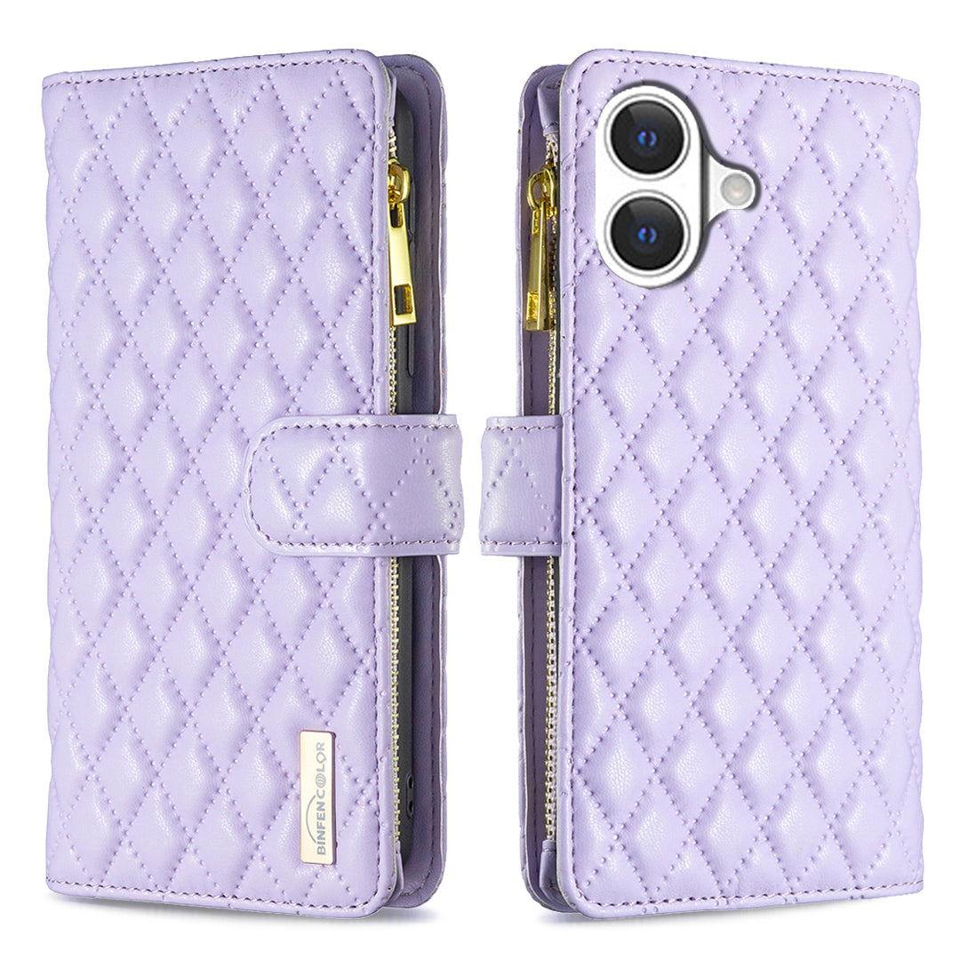 BINFEN COLOR til iPhone 17 BF Style-15 Læderetui Lynlåslomme Rhombus Telefoncover