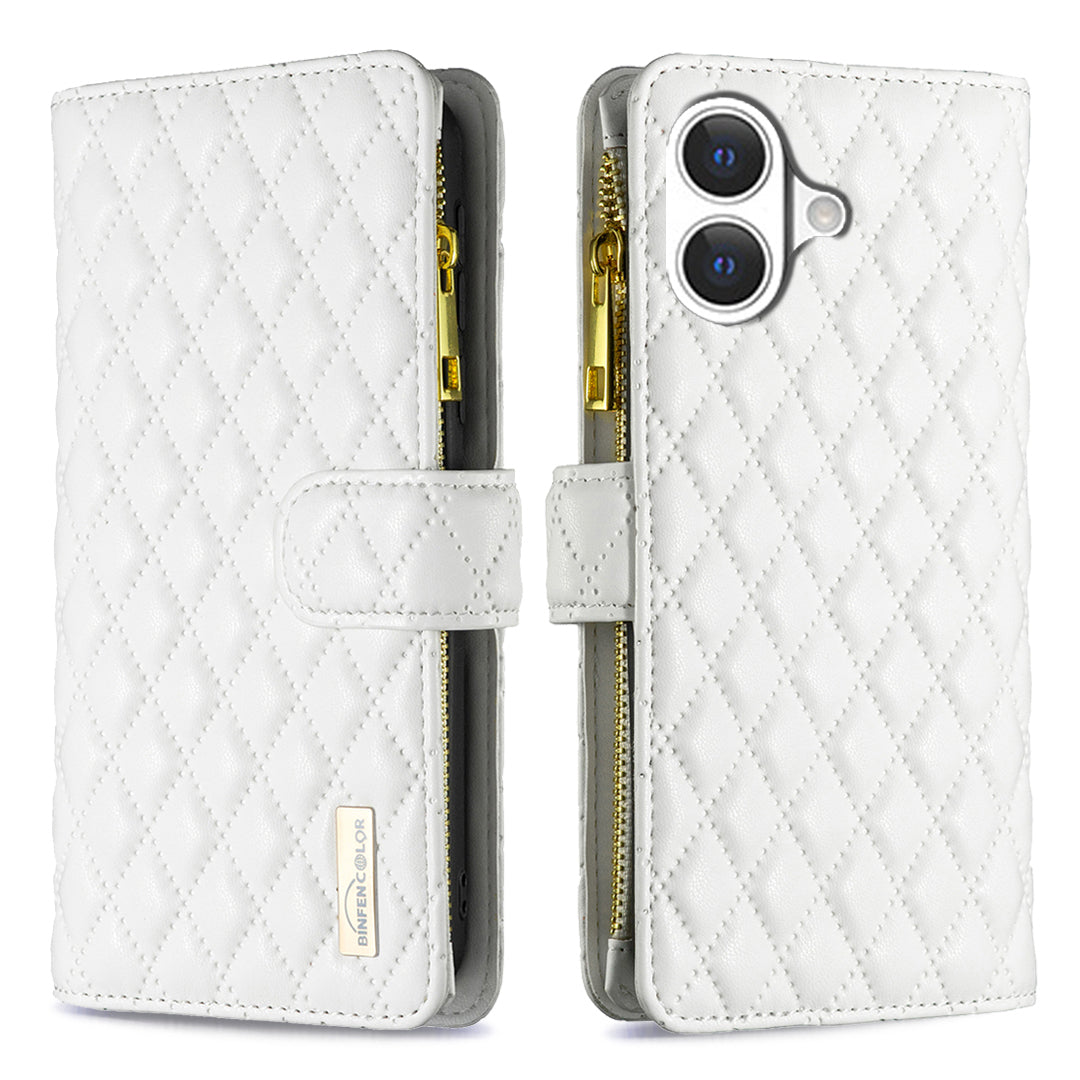 BINFEN COLOR til iPhone 17 BF Style-15 Læderetui Lynlåslomme Rhombus Telefoncover