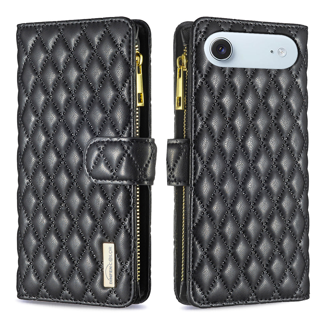 BINFEN COLOR for iPhone Air BF Style-15 Leather Case Zipper Pocket Rhombus Phone Cover