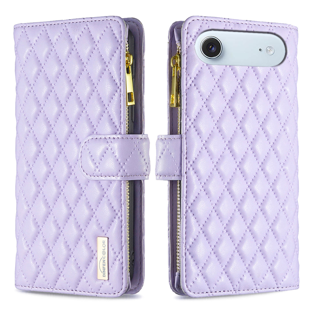 BINFEN COLOR for iPhone Air BF Style-15 Leather Case Zipper Pocket Rhombus Phone Cover