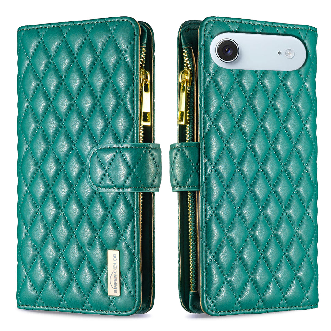 BINFEN COLOR for iPhone Air BF Style-15 Leather Case Zipper Pocket Rhombus Phone Cover