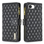 BINFEN COLOR for iPhone 16e / iPhone 17e BF Style-15 Leather Case Zipper Pocket Rhombus Phone Cover