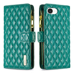 BINFEN COLOR for iPhone 16e / iPhone 17e BF Style-15 Leather Case Zipper Pocket Rhombus Phone Cover