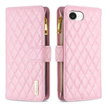 BINFEN COLOR for iPhone 16e / iPhone 17e BF Style-15 Leather Case Zipper Pocket Rhombus Phone Cover