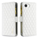 BINFEN COLOR for iPhone 16e / iPhone 17e BF Style-15 Leather Case Zipper Pocket Rhombus Phone Cover