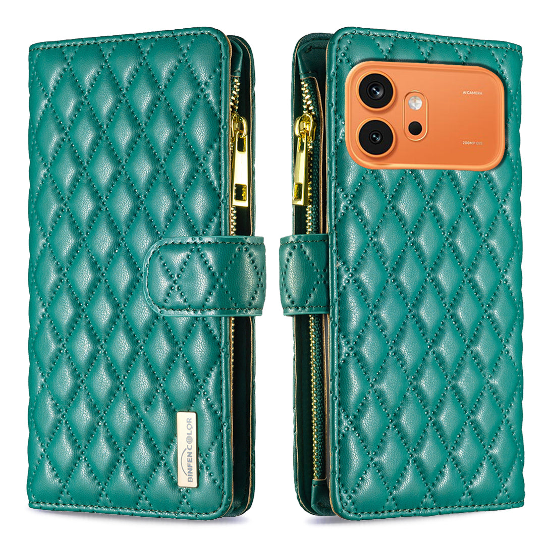 BINFEN COLOR för Honor 600 Pro 5G / Honor 600 5G BF Style-15 Läderfodral med dragkedja och rombiskt mobilfodral