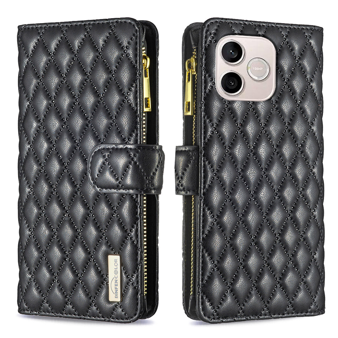 BINFEN COLOR til Honor 600 Lite 5G BF Style-15 Læderetui Lynlåslomme Rhombus Telefoncover