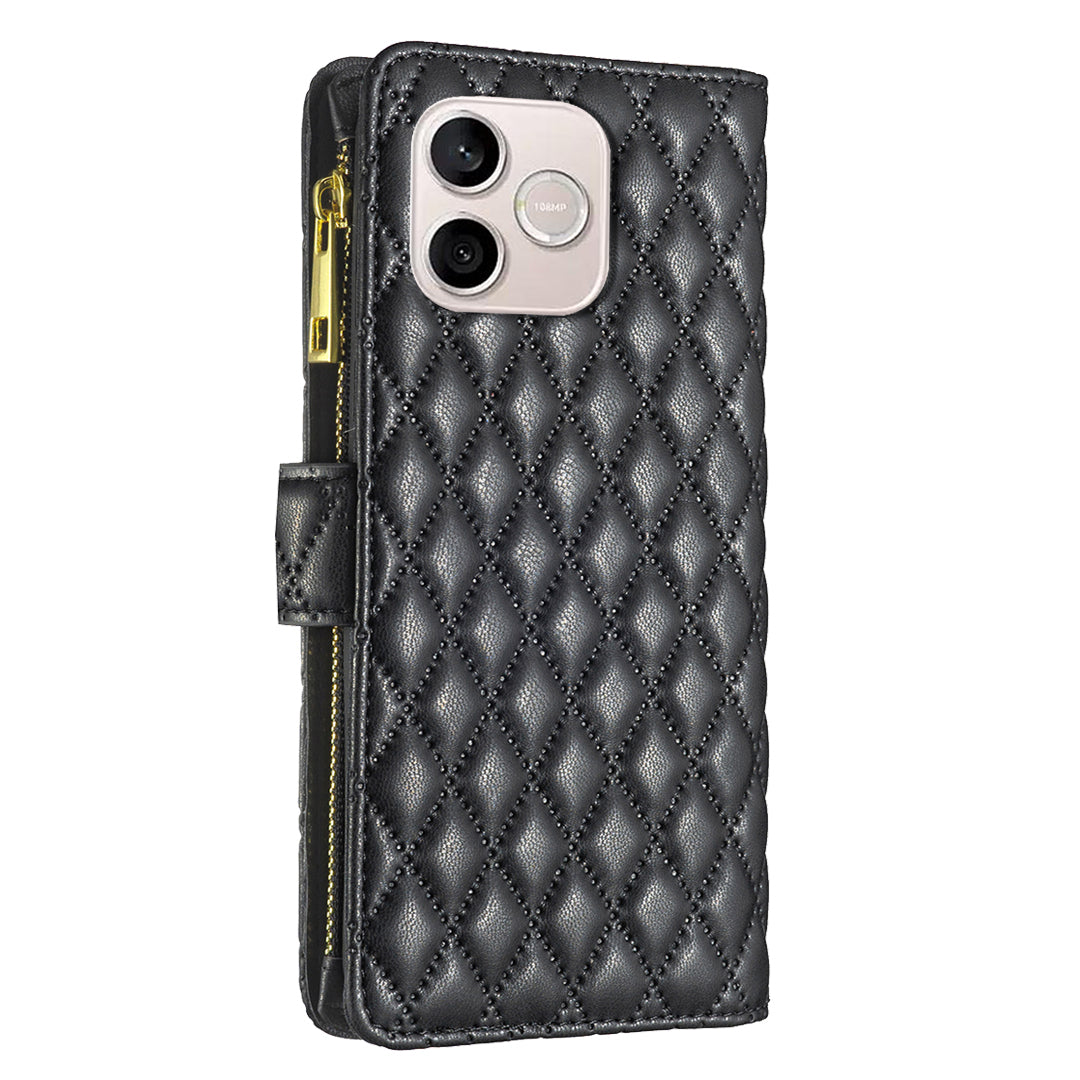 BINFEN COLOR til Honor 600 Lite 5G BF Style-15 Læderetui Lynlåslomme Rhombus Telefoncover