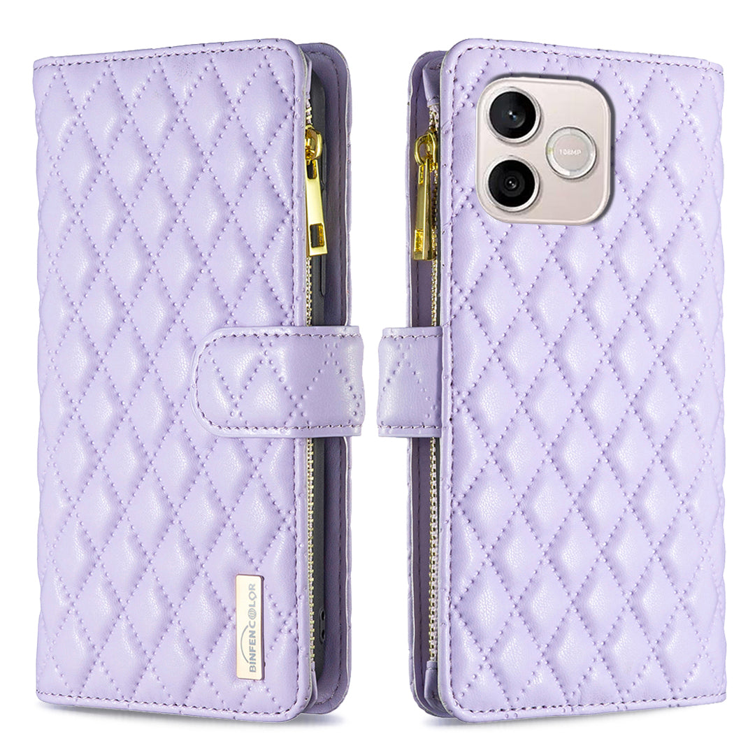BINFEN COLOR til Honor 600 Lite 5G BF Style-15 Læderetui Lynlåslomme Rhombus Telefoncover