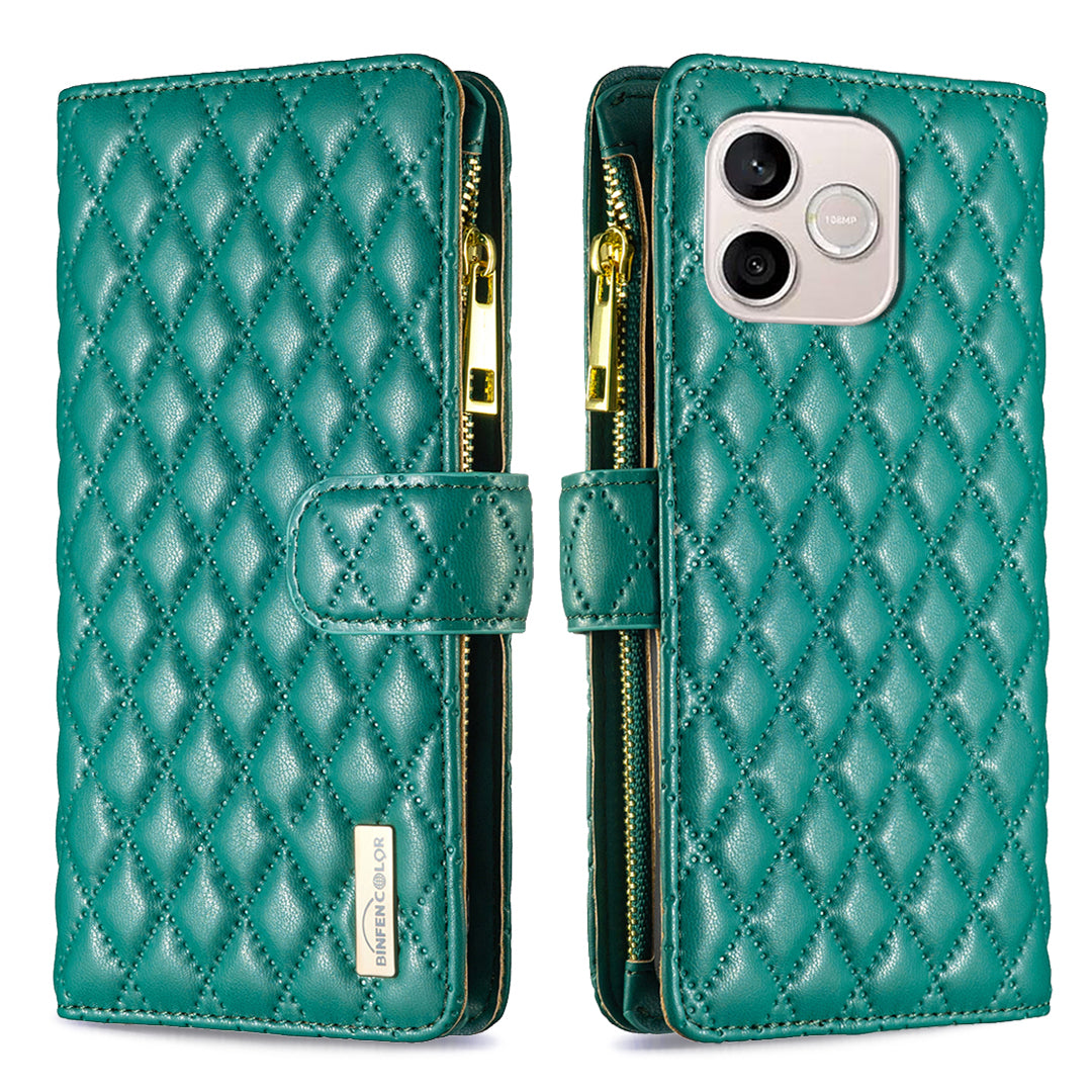 BINFEN COLOR til Honor 600 Lite 5G BF Style-15 Læderetui Lynlåslomme Rhombus Telefoncover