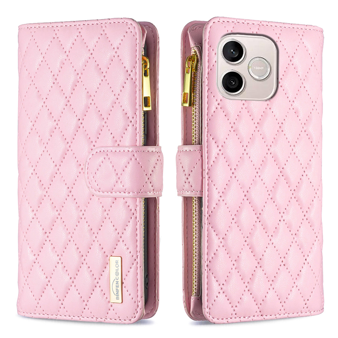 BINFEN COLOR til Honor 600 Lite 5G BF Style-15 Læderetui Lynlåslomme Rhombus Telefoncover