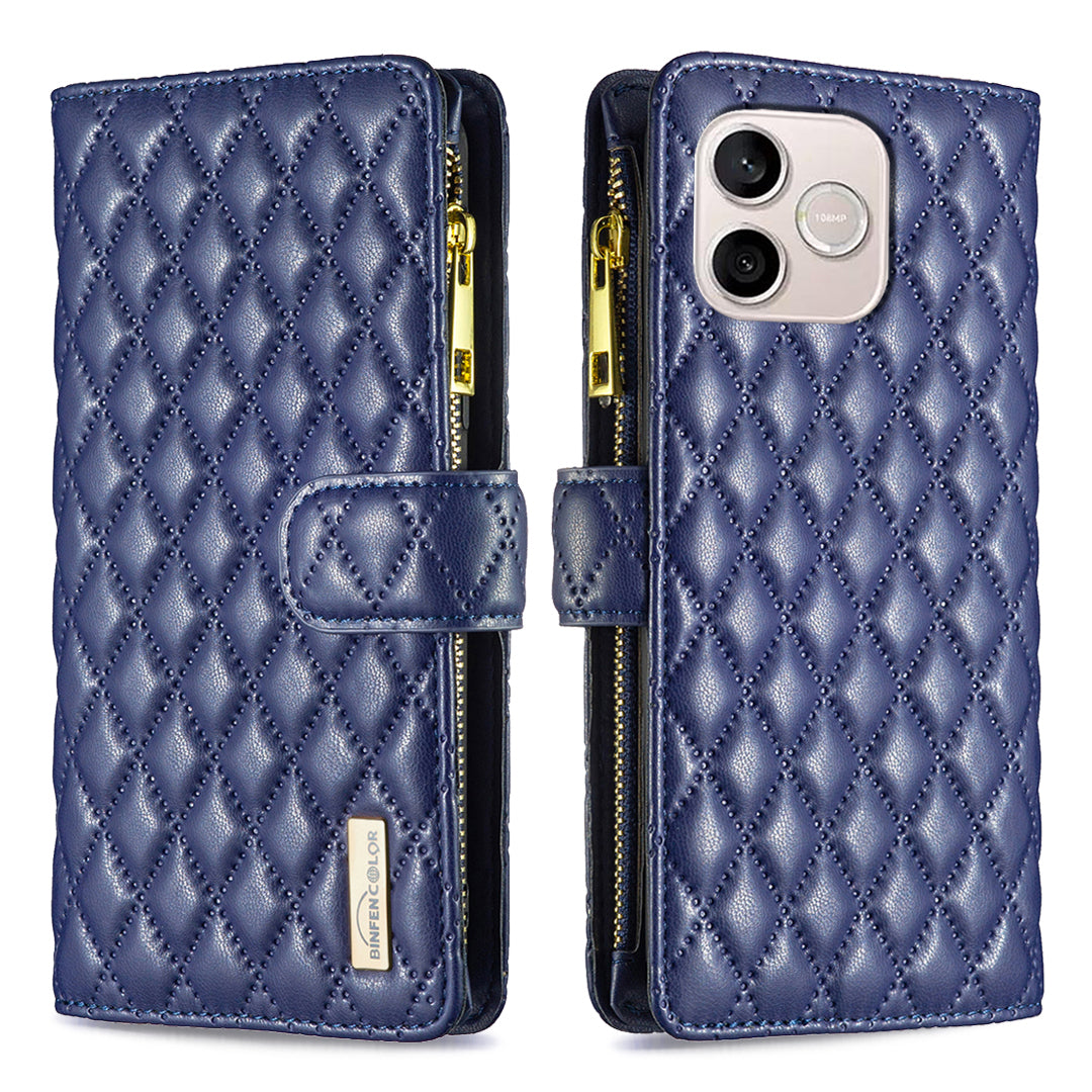 BINFEN COLOR til Honor 600 Lite 5G BF Style-15 Læderetui Lynlåslomme Rhombus Telefoncover