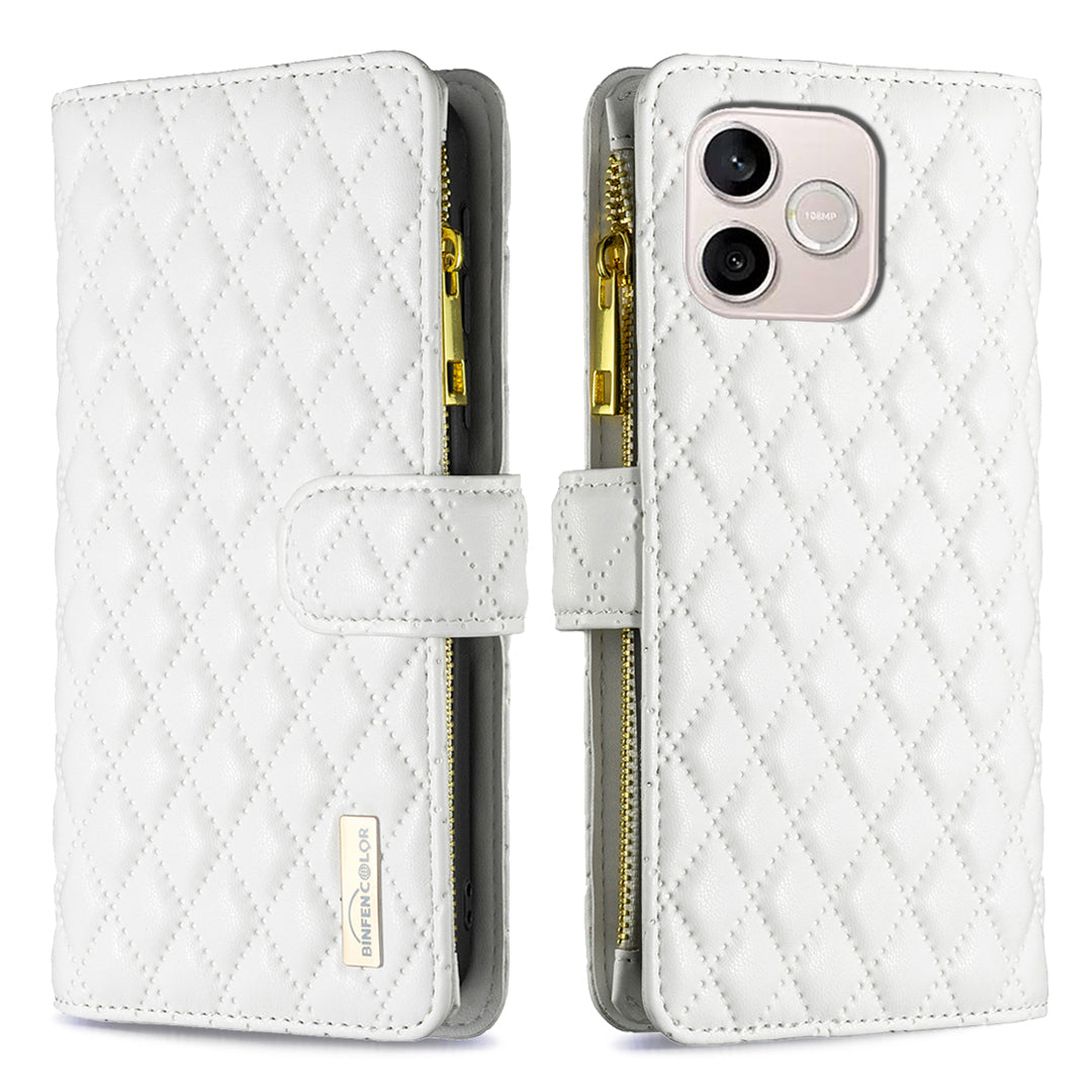 BINFEN COLOR til Honor 600 Lite 5G BF Style-15 Læderetui Lynlåslomme Rhombus Telefoncover